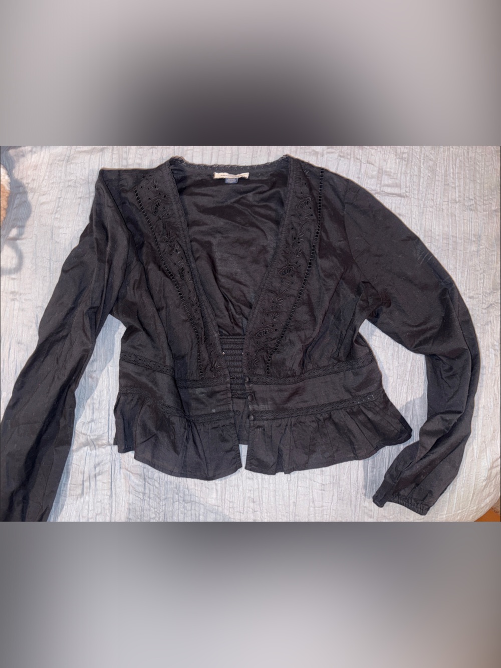 American Eagle Black Lace-Trim Top